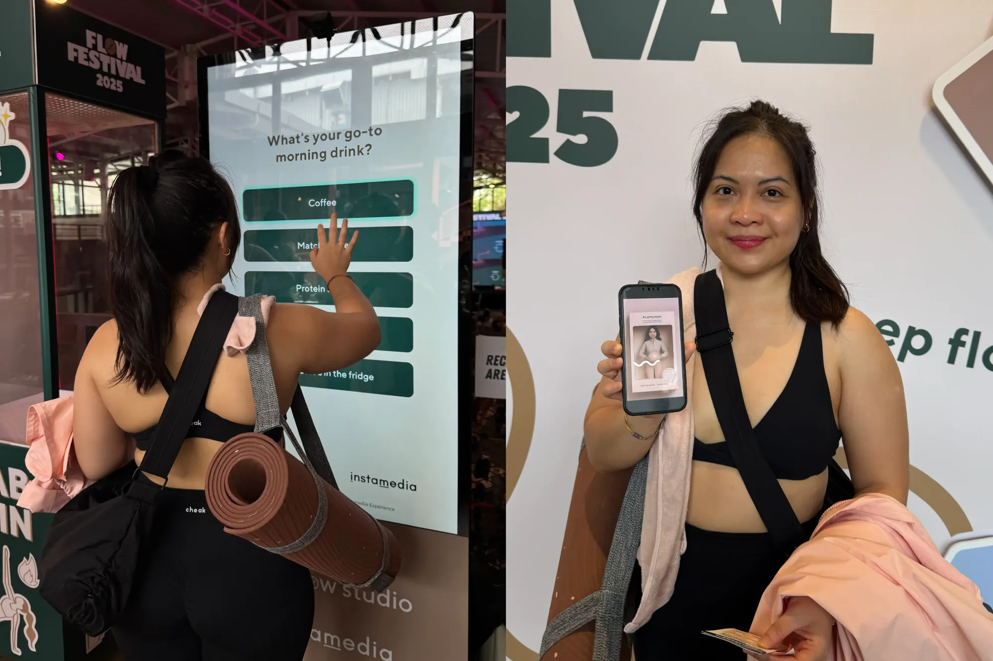 Printless photobooth at Flow Festival 2025 — guest using the on-screen experience and taking the result home on her phone
