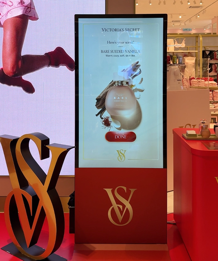 Victoria's Secret fragrance quiz kiosk revealing the guest's scent match on screen