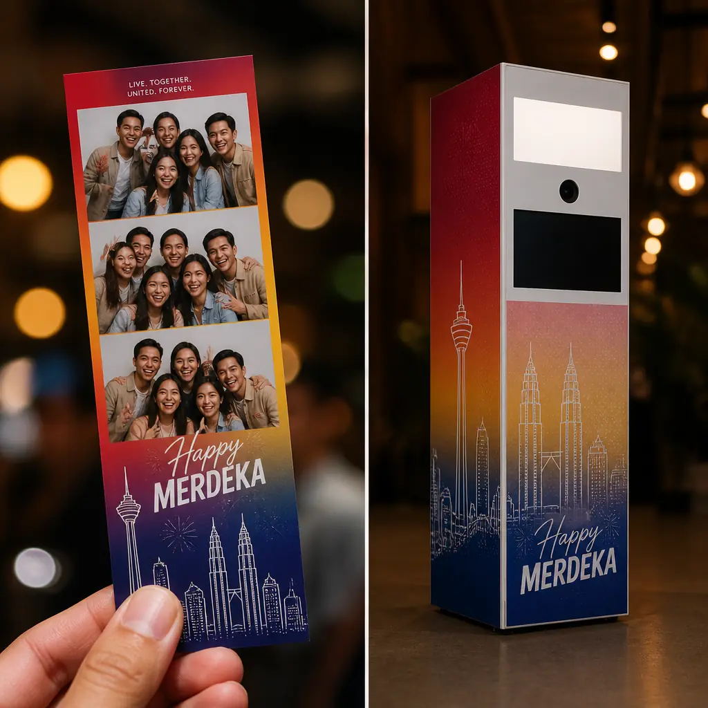 Merdeka Frames photo strip and branded photo booth with KL skyline design